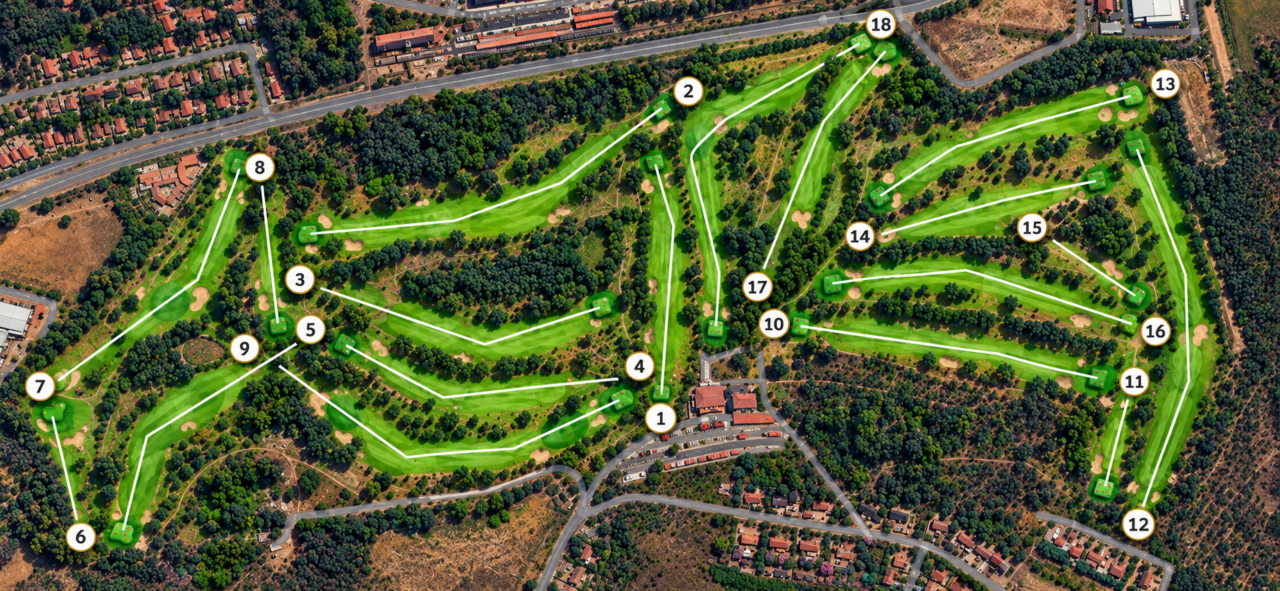 Aerial map of the 18 holes at Services Golf Club