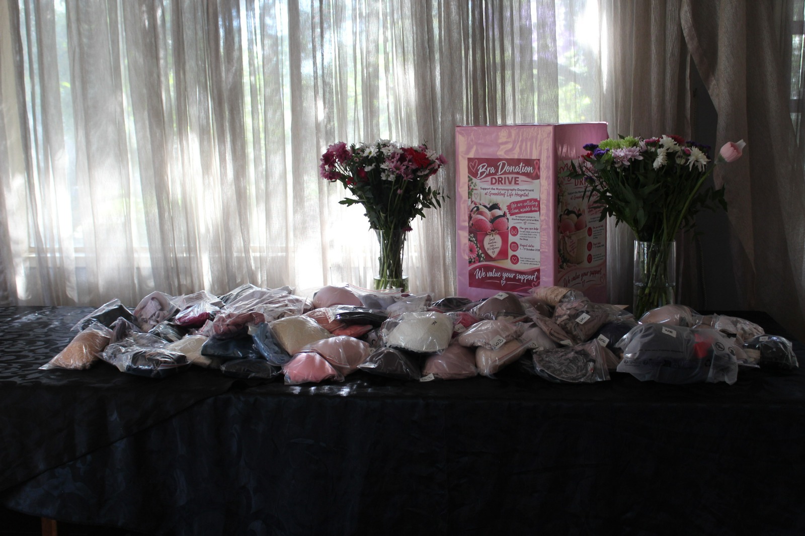 Around 200 donated bras on display at the breakfast